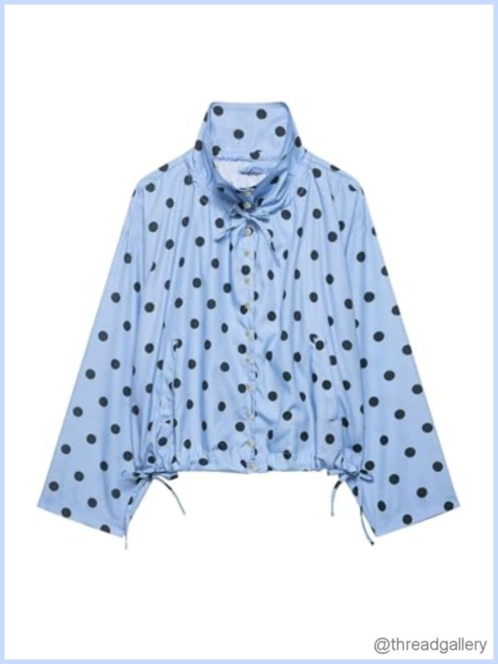 Stand Collar Polka Dot Crop Jacket Button Up Bow Hem Pockets Women